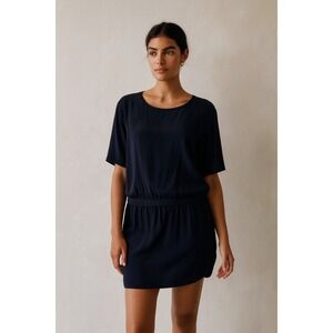 ATM Dress Black Silk Size‎ M Elastic Waist Closet Staple Minimalist Short Sleeve